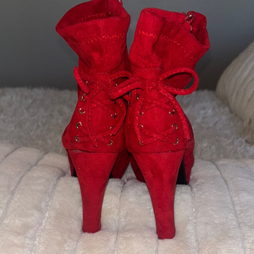 Forever 21 Red Lace-Up Heels with Curved High Heel